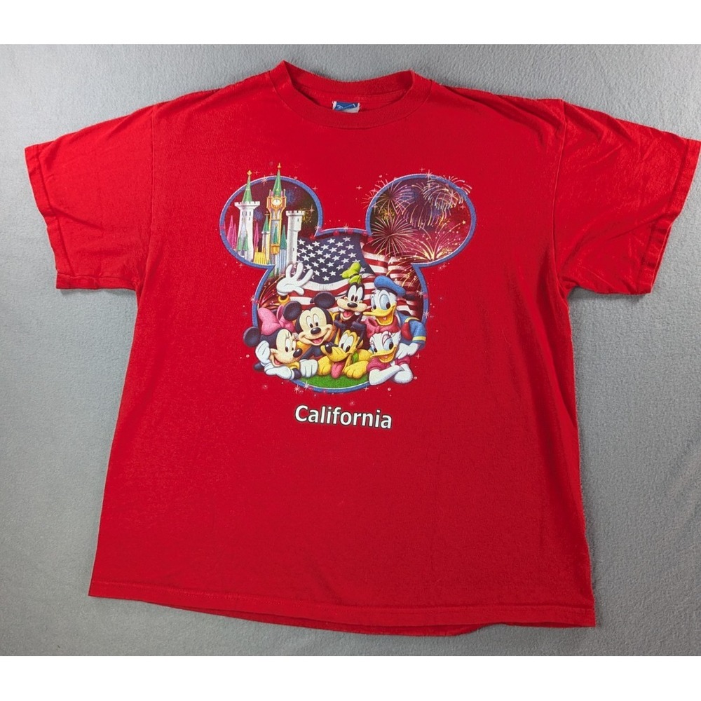 Disney Mens California Mickey & Friends Graphic T-Shirt XL Red‎ Short Sleeve